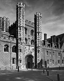 black and white photo of the Great Gate St Johns College